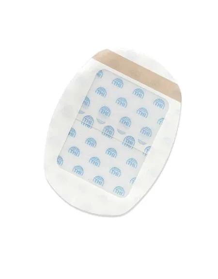 a white patch with blue designs on it apósito quirúrgico film transparente