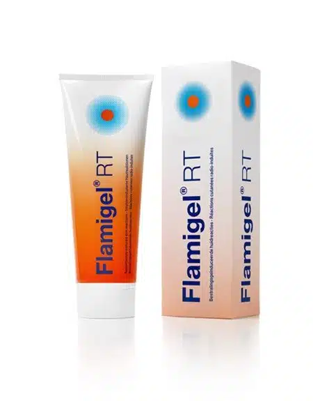 un primer plano de un tubo de crema o gel de flamigel RT