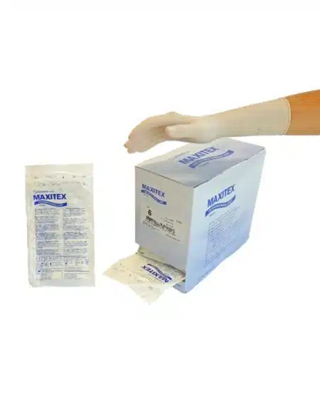 Caja de guantes quirúrgicos de látex con polvo