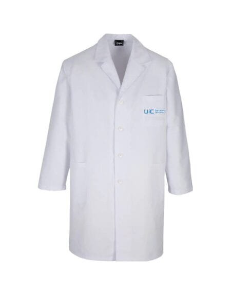 Bata médico unisex blanca con logo UIS Barcelona University