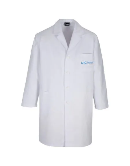 Bata médico unisex blanca con logo UIS Barcelona University