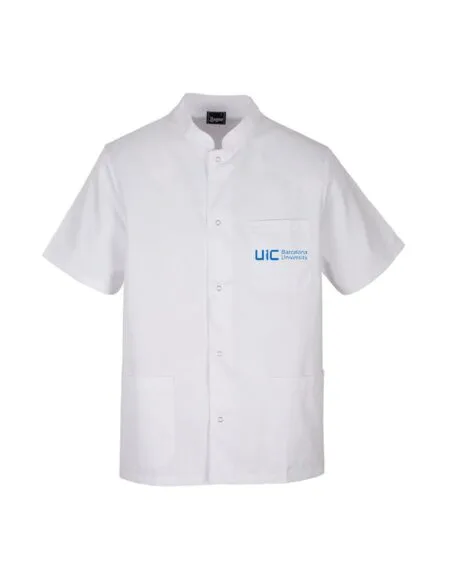 Chaqueta cuello mao unisex color blanca con logo azul de la UIC Barcelona University